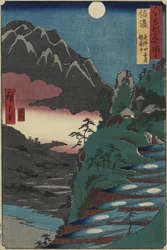 Maanreflecties op rijstvelden aan de voet van de Kyo_dai-berg, Shinano-provincie, juli 1853
