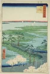 Moto-Hachiman Heiligdom, Sunamura (Sunamura Moto-Hachiman), uit de serie "Honderd Beroemde Zichten van Edo (Meisho Edo hyakkei)"