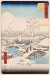 De berg Fuji en de berg Ashigara vanuit Numazu bij helder weer na sneeuwval