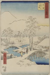 Berg Fuji en berg Ashigara vanuit Numazu, uit de serie Verticale Tōkaidō (of „Beroemde plaatsen van de drieënvijftig stations van de Tōkaidō“)