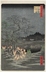 Vossenvuren op oudejaarsavond bij de netelboom, Ōji, september 1857
