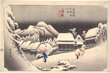 Nachtelijke sneeuw in Kanbara, uit de serie De drieënvijftig stations van de Tōkaidō