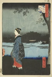 Nachtzicht op Matsuchi Heuvel en het San’ya Kanaal, uit de serie "Honderd Beroemde Zichten van Edo"