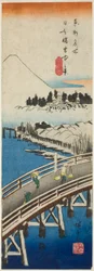 Nihon-brug gezien in de sneeuw (Nihonbashi setchu no kei), uit de serie Beroemde uitzichten in de oostelijke hoofdstad (Toto meisho)
