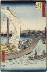 Nr.43 Veerboot bij Shichiri Beach, Kuwana, juli 1855