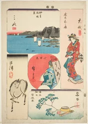 Oiso, Odawara, Hakone, Mishima en Numazu, nr. 3 uit de serie "Uitgeknipte afbeeldingen van de Tokaido"