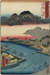 Otoko-yama berg gezien vanuit Hirakata, Kawachi provincie, juli 1853