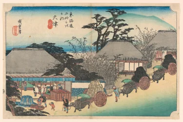 Print, Otsu Teahouse Fountain, in De drieënvijftig staties van de Tokaido-weg (Tokaido Gojusan Tsugi-no Uchi), ca. 1834.