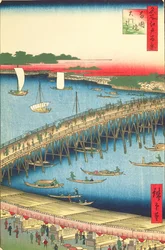 Ryogoku-brug en de Grote Rivieroever, nr. 59 uit Honderd beroemde Zichten van Edo, 1856