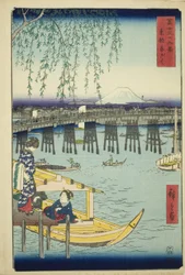 Ryogoku Brug in de Oostelijke Hoofdstad (Toto Ryogoku), uit de serie "Zesendertig Zichten op de Berg Fuji (Fuji sanjurokkei)"