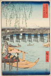 Ryogoku-brug in de oostelijke hoofdstad (Toto Ryogoku), uit de serie "Zesendertig gezichten op de berg Fuji (Fuji sanjurokkei)"