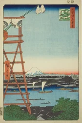 Ryogoku Ekoin en Moto-Yanagi Brug (Ryogoku Ekoin Moto-Yanagibashi), nr.5 uit de serie "Honderd beroemde vergezichten van Edo (Meisho Edo hyakkei)".