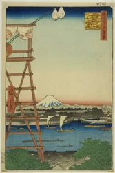 Ryogoku Ekoin en Moto-Yanagi Brug (Ryogoku Ekoin Moto-Yanagibashi), uit de serie "Honderd beroemde vergezichten van Edo (Meisho Edo hyakkei)".