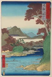 De Tatsuta-rivier en de heuvels in de provincie Yamato, plaat 2 uit de serie: Gezichten op beroemde plaatsen in de meer dan zestig provincies