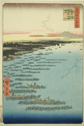 Samezu-kust in Zuid-Shinagawa, uit de serie "Honderd beroemde uitzichten van Edo"