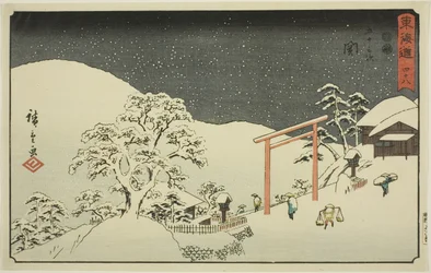 Seki—Nr. 48, uit de serie "Drieënvijftig Stations van de Tokaido (Tokaido gojusan tsugi)," ook bekend als de Reisho Tokaido