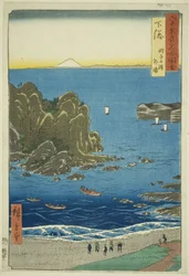 Shimosa Provincie: De Buitenbaai bij Choshi Strand (Shimosa, Choshi no hama Toura), uit de serie "Beroemde plaatsen in de zestig-odd provincies (Rokujuyoshu meisho zue)"