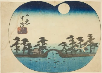 De Benten Shine op het Binnenste Eiland van Shinobazu Vijver, sectie van een blad uit de serie "Uitknipsels van Beroemde Plaatsen in Edo"