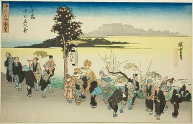 Het Ebisu-festival op de tiende dag van de eerste maand in Imamiya (Imamiya Toka Ebisu), uit de serie "Beroemde uitzichten van Osaka (Naniwa meisho zue)"