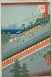 De hal van drieëndertig baaien in Fukagawa (Fukagawa Sanjusangendo), nr. 69 uit de serie "Honderd beroemde vergezichten van Edo (Meisho Edo hyakkei)".