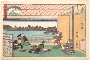 Het restaurant Kawachirō, Shitaya Hirokōji (Shitaya Hirokōji, Kawachirō), uit de serie Een verzameling beroemde restaurants van Edo (Edo Kōmei Kaitei Zukushi)