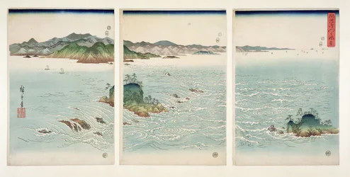 De stroomversnellingen van Naruto in de provincie Awa, uit de serie „Sneeuw, maan en bloemen“, 1857