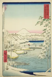 De rivieroever bij Sukiya in de oostelijke hoofdstad (Toto Sukiyagashi), uit de serie "Zesendertig gezichten op de berg Fuji (Fuji sanjurokkei)"