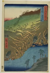 De weg onder de Rakan Tempel in de provincie Buzen, uit de serie "Drieënvijftig staties van de Tokaido".
