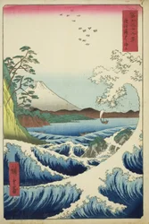 De zee bij Satta in de provincie Suruga (Suruga Satta kaijo), uit de serie "Zesendertig gezichten op de berg Fuji (Fuji sanjurokkei)"