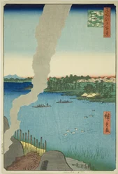Tegelovens en Hashiba Veerboot op de Sumida Rivier (Sumidagawa Hashiba no watashi kawaragama), uit de serie 