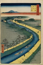 Sleepboten op het Yotsugi dori Kanaal Honderd Beroemde Zichten van Edo