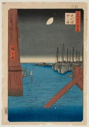 Het eiland Tsukuda vanaf de Eitai-brug, uit de serie «Honderd beroemde gezichten op Edo»