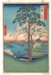 Gezicht op Kajikoyama, provincie Inaba, uit de serie Gezichten op beroemde plaatsen in de ruim zestig provincies