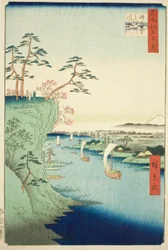 Uitzicht op Konodai en de Tone Rivier (Konodai Tonegawa fukei), uit de serie "Honderd Beroemde Zichten van Edo (Meisho Edo hyakkei)"
