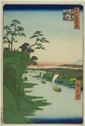Gezicht op Konodai en de rivier de Toon (Konodai Tonegawa fukei), uit de serie "Honderd beroemde gezichten op Edo (Meisho Edo hyakkei)".