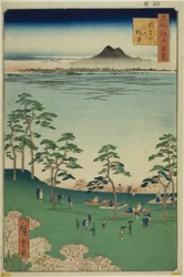 Uitzicht naar het noorden vanaf Asuka Hill (Asukayama kita no chobo), uit de serie "One Hundred Famous Views of Edo (Meisho Edo hyakkei)".