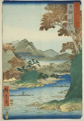 Yamato Provincie: Tatsuta Berg en Tatsuta Rivier (Yamato, Tatsutayama, Tatsutagawa), uit de serie "Beroemde Plaatsen in de Zestig-odd Provincies (Rokujuyoshu meisho zue)"