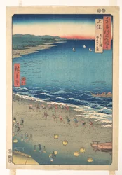 Het strand van Yasashi, bekend als Kujūkuri, provincie Kazusa, uit de serie Gezichten op beroemde plaatsen in de ruim zestig provincies