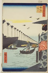 Yoroi Ferry, Koami-cho (Yoroi no watashi Koami-cho), nr.46 uit de serie "Honderd beroemde vergezichten van Edo (Meisho Edo hyakkei)".