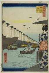Yoroi veerboot, Koami-cho (Yoroi no watashi Koami-cho), uit de serie "Honderd beroemde vergezichten van Edo (Meisho Edo hyakkei)".