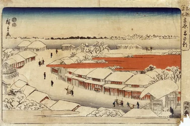 Yoshiwara, besneeuwde ochtend, 1850