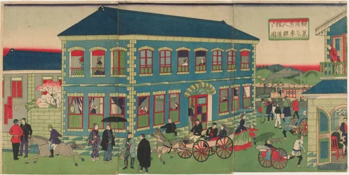 Afbeelding van de stoomtrein van de buitenlandse vestigingen van Yokohama, Meiji-periode