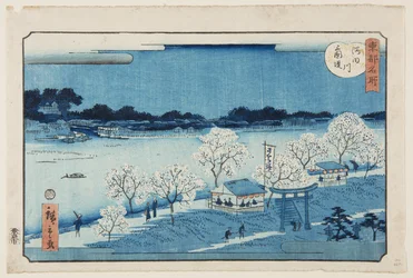 Mimeguri Dijk aan de Sumida Rivier (kleur houtsnede)