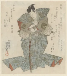 Staande heer in blauwe over-kimono