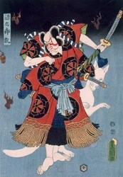 Bando Kamezo als Yokawa Kakuhan in een Scène uit Sembonzakura, pub. 1856