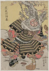 Musashibo Benkei Knielend bij een Pruimenboom