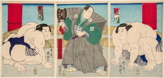 Gevecht van de sumoworstelaars Shakaigawa en Ayasemawa