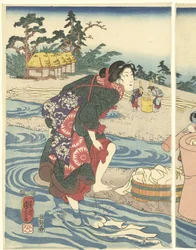 De Chofu Tama rivier in de provincie Musashi