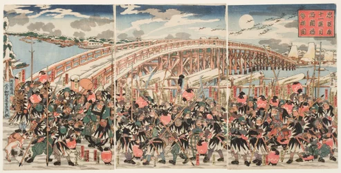 Elfde Acte van de "Chushingura": De Loyale Retainers Verzamelen zich bij Ryogoku Brug