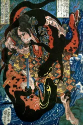 Iwanuma Kichirokurō Nobusato Serie: Een van de Achthonderd Helden van de Watermargin van Ons Land (Honchō Suikoden gōketsu happyakunin no hitori), ca.1836